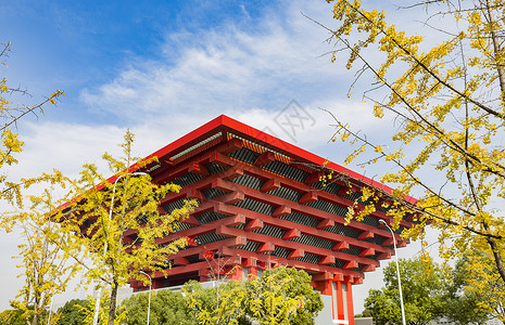 建国红色背景上海中华艺术宫背景
