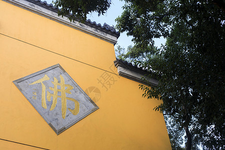 惠山禅寺寺庙墙上的佛背景