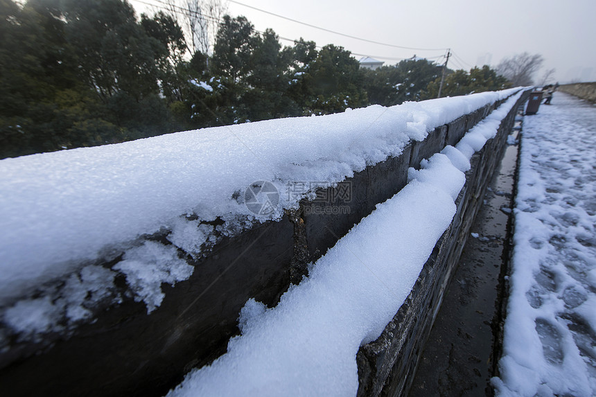 冬天里下雪后的古建筑图片