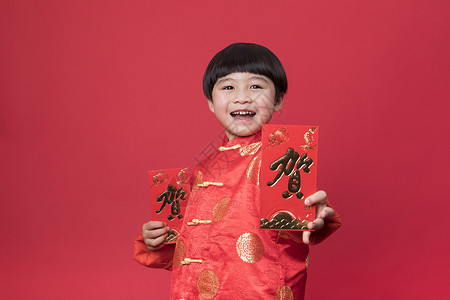 红包可爱素材新年发红包的小朋友背景