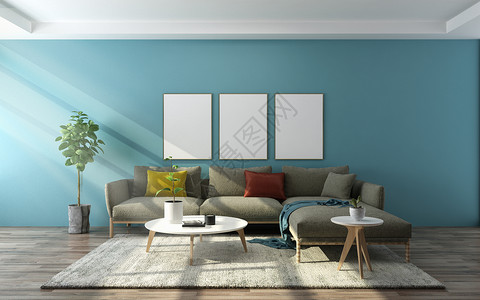 蓝色沙发蓝色暖调室内设计设计图片