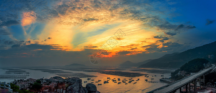 福建东壁海上日落全景背景