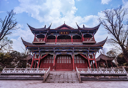 重庆璧山秀湖公园古建筑光高清图片素材
