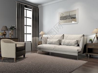 高雅紫罗兰盆栽客厅沙发效果图设计图片