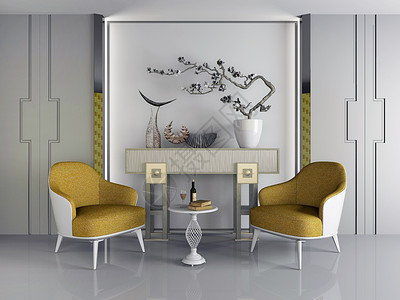 高雅紫罗兰盆栽创意单椅边柜组合设计图片