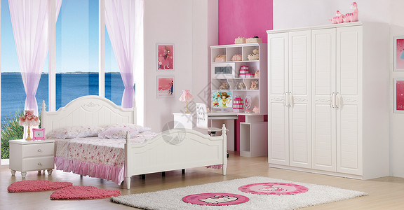 粉嫩的公主房效果图色彩绚丽的卧室效果图背景