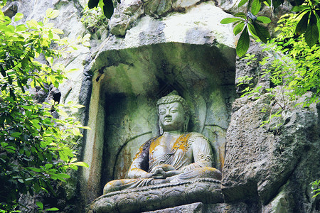 寺庙佛像杭州灵隐飞来峰佛像背景