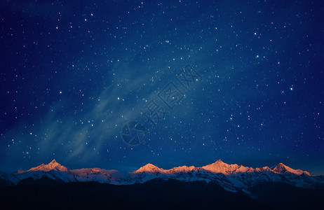 雪夜极光山峰星空背景设计图片