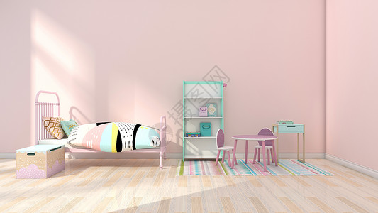 湿粉海报清新简约粉色系儿童房室内家居背景背景