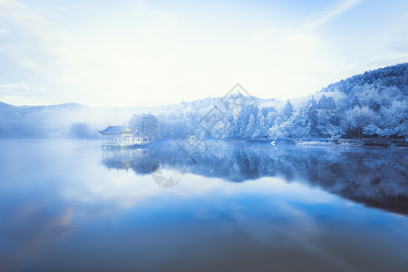 飘带标签庐山如琴湖冰雪摄影图片背景