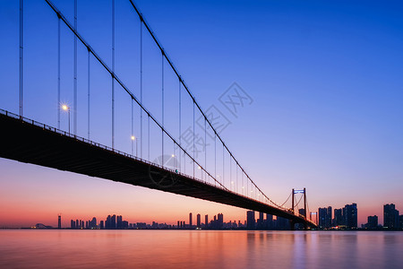 夕阳下的武汉长江大桥街景高清图片素材