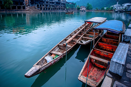 凤凰古镇的渔船水高清图片素材