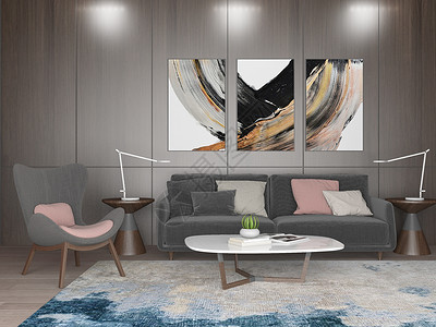 高雅紫罗兰盆栽客厅沙发简约效果图设计图片