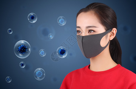 戴着口罩女孩流感病毒侵袭设计图片