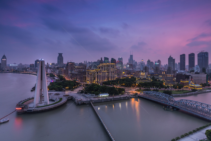 上海外滩傍晚日落夜景图片