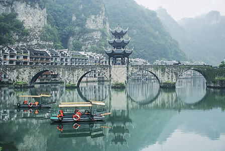 贵州镇远古镇祝圣桥倒影高清图片素材