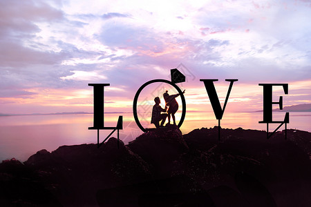 海边度假的情侣情人节love设计图片