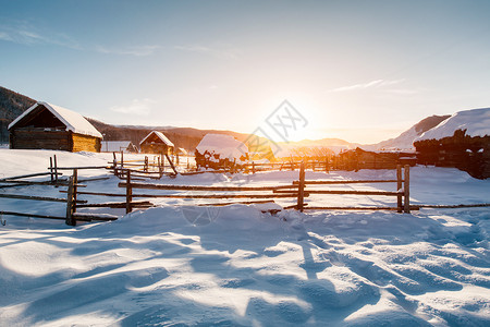 雪景唯美新疆禾木村冬季雪景背景