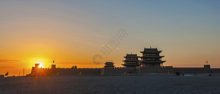 嘉峪关晨曦古风景物高清图片