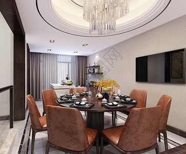 新中式简约风餐厅室内设计效果图图片
