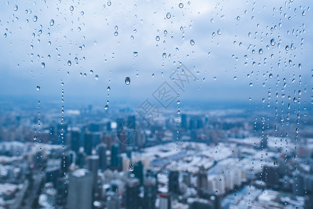 上海冬季上海雨雪天气城市建筑全景背景