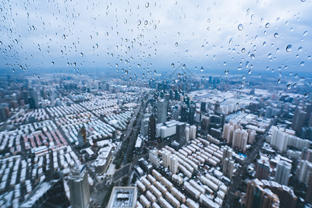 上海雨雪天气城市建筑全景积雪高清图片素材