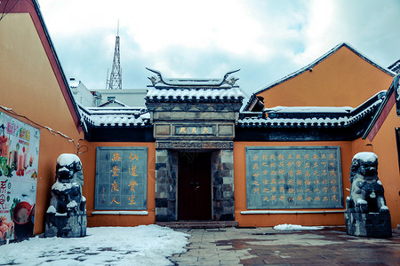 苏州寒山寺雪景一角背景图片