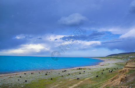 青海湖蓝色湖水高清图片