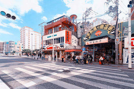 日本冲绳 商业街背景