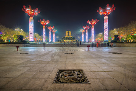 雕塑夜景西安大唐不夜城背景