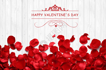 装饰符号情人节贺卡与红玫瑰花瓣设计图片