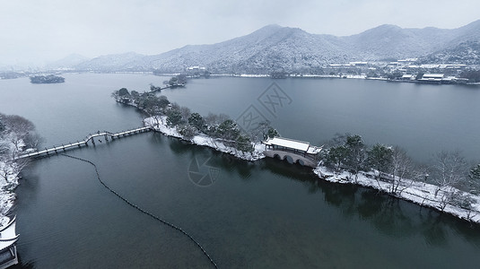 湖岸风光下过雪的杭州萧山湘湖景区背景