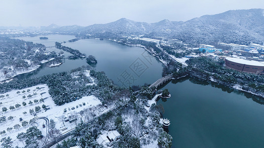 湖岸风光杭州萧山湘湖景区雪景航拍背景