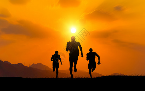 运动员跑步比赛夕阳下奔跑剪影设计图片