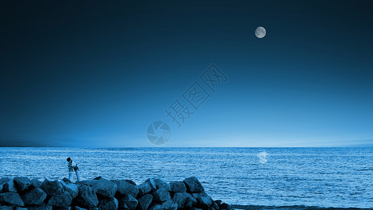 海滩海报静谧的月圆之夜背景