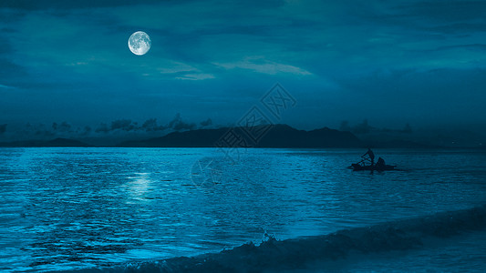 船海报静谧的月圆之夜背景