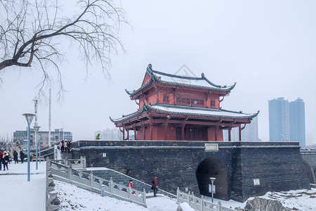 武汉雪武汉起义门雪景背景