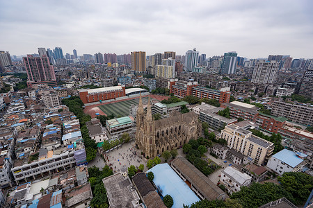 广州石室教堂全景背景图片