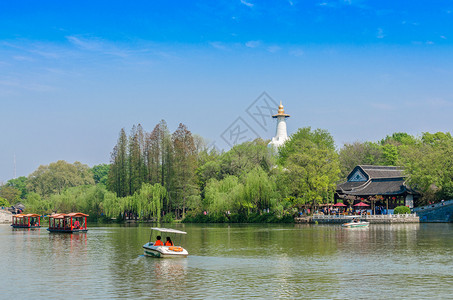 公园游船江苏扬州瘦西湖风光背景