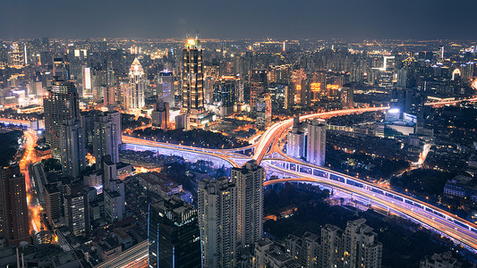 上海延安高架夜景高楼高清图片素材