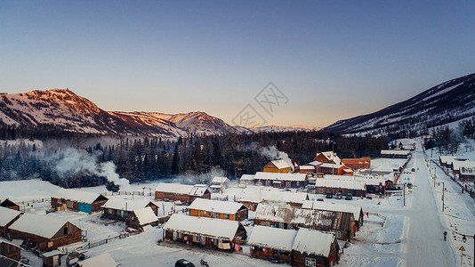 下雪天新疆喀纳斯风景区航拍背景