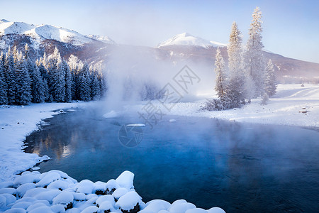 场景山水冬季新疆喀纳斯背景