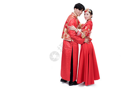 穿红装的情侣在跳舞图片素材