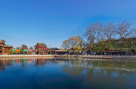 后海冬天冬季冰封的北京后海背景