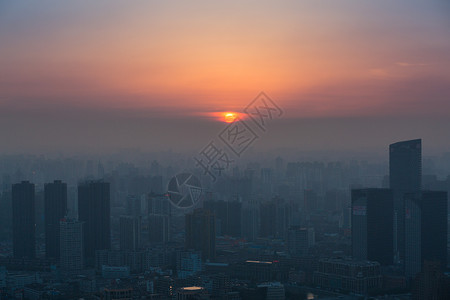 上海日落黄昏城市全景高清图片