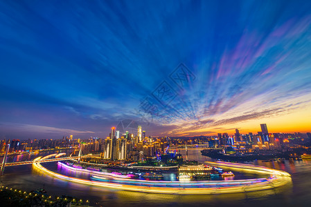 建筑顶重庆朝天门夕阳背景