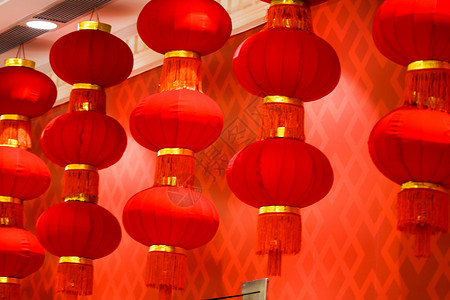 商场里一串串红灯笼春节高清图片素材