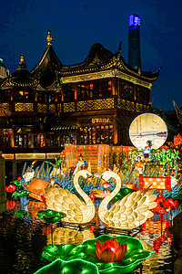 春节的上海城隍庙庙会张灯结彩农历新年高清图片素材