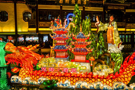 春节的上海城隍庙庙会张灯结彩红火高清图片素材