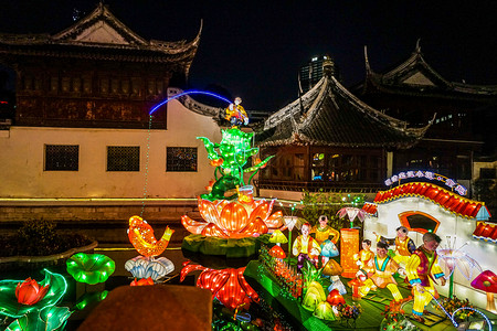 春节的上海城隍庙庙会张灯结彩农历新年高清图片素材